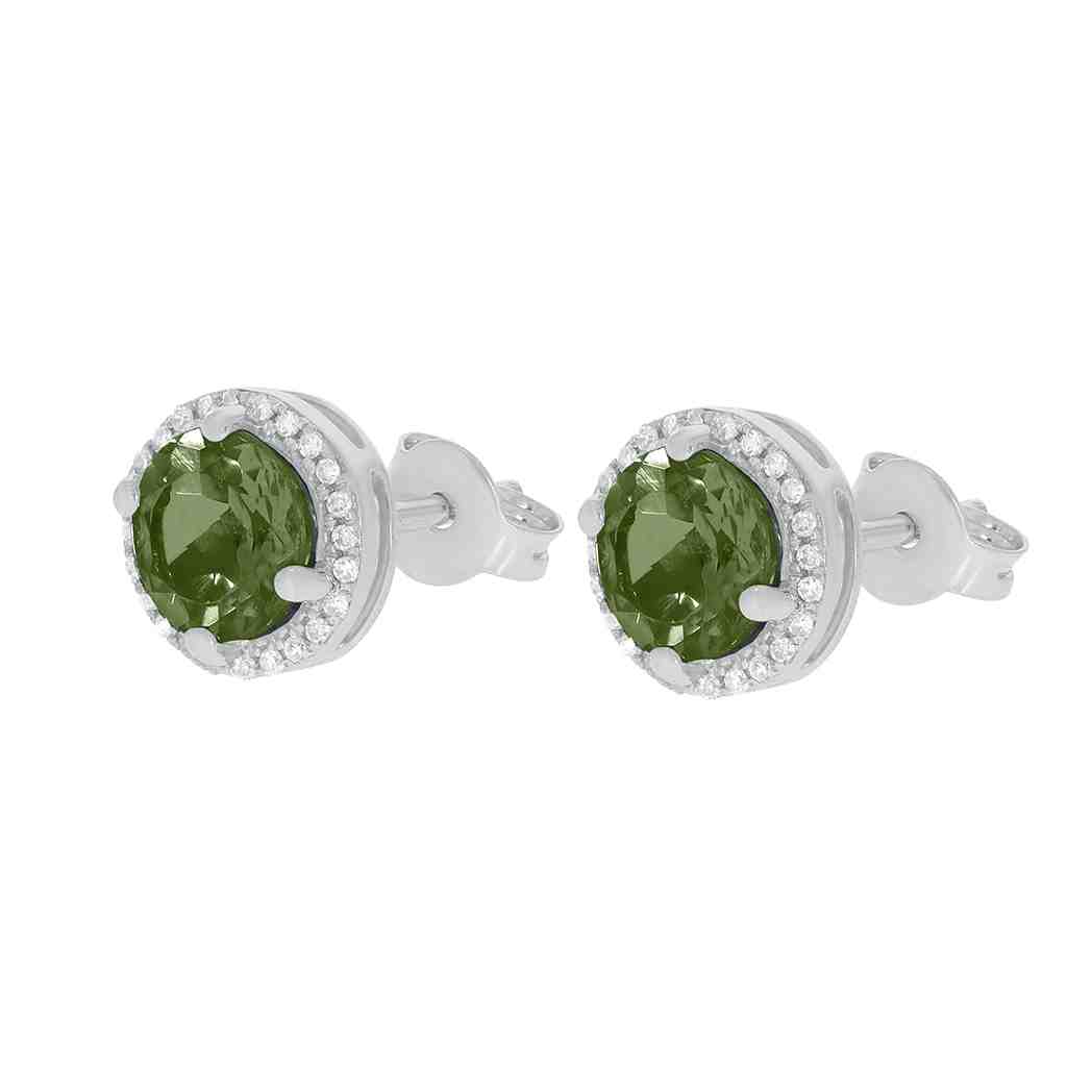 Peridot and Diamond Halo Stud Earrings PD31343AER PERIDOT